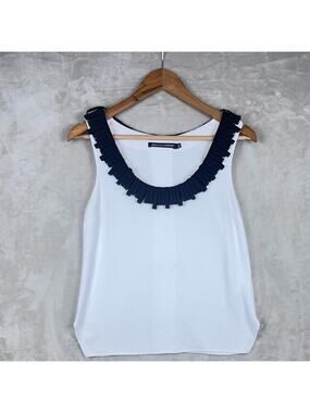 Reinaldo Lourenço White Sleeveless Top Black Fringe Size 40/M Brazil Designer